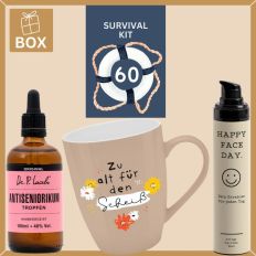 Geschenkbox zum 60. Geburtstag – Lustiges Überlebenspaket (Set 2)