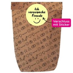 Geschenktüte mit Stickerverschluss "Ich verursache Freude" - zum Befüllen