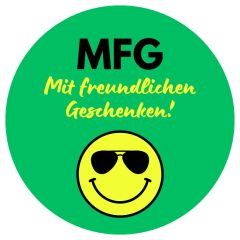 Aufkleber Sticker kreisrund ø 7 cm – MFG - "Mit freundlichen Geschenken!"