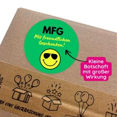 Aufkleber Sticker kreisrund ø 7 cm – MFG - "Mit freundlichen Geschenken!"
