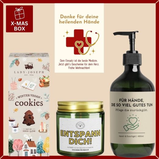 Geschenkbox Weihnachten – Weihnachtsgeschenk für Ärzte „heilende Hände“ (Set 1)