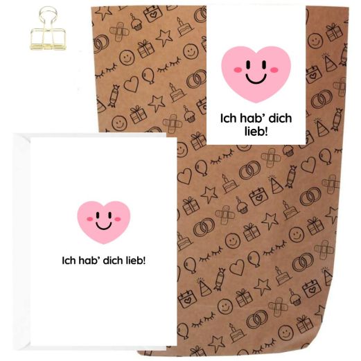 Geschenktüte + Grußkarte „Ich hab’ dich lieb!“